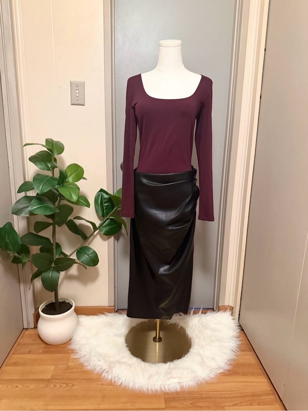 Generation Love Black Faux Leather High-Slit Pencil Skirt